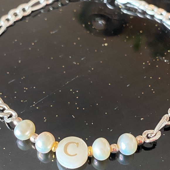 New Sterling silver initial tennis bracelet sterling Silver and White Pearl - Picture 3 of 6